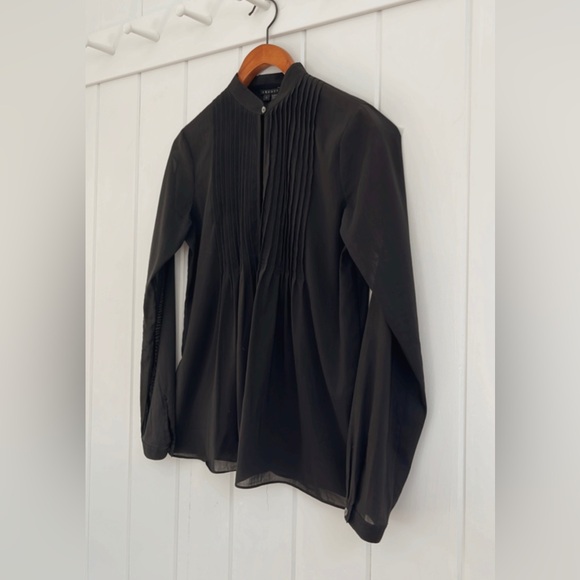 Theory Bianca High Neck Key Hole Pleated Semi Sheer Black Goth Girl Women Small - Picture 2 of 10